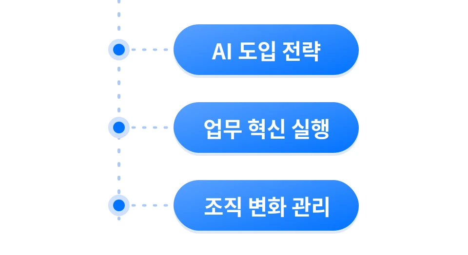AI 도입 전략 · 업무 혁신 실행 · 조직 변화 관리 3단계 전략